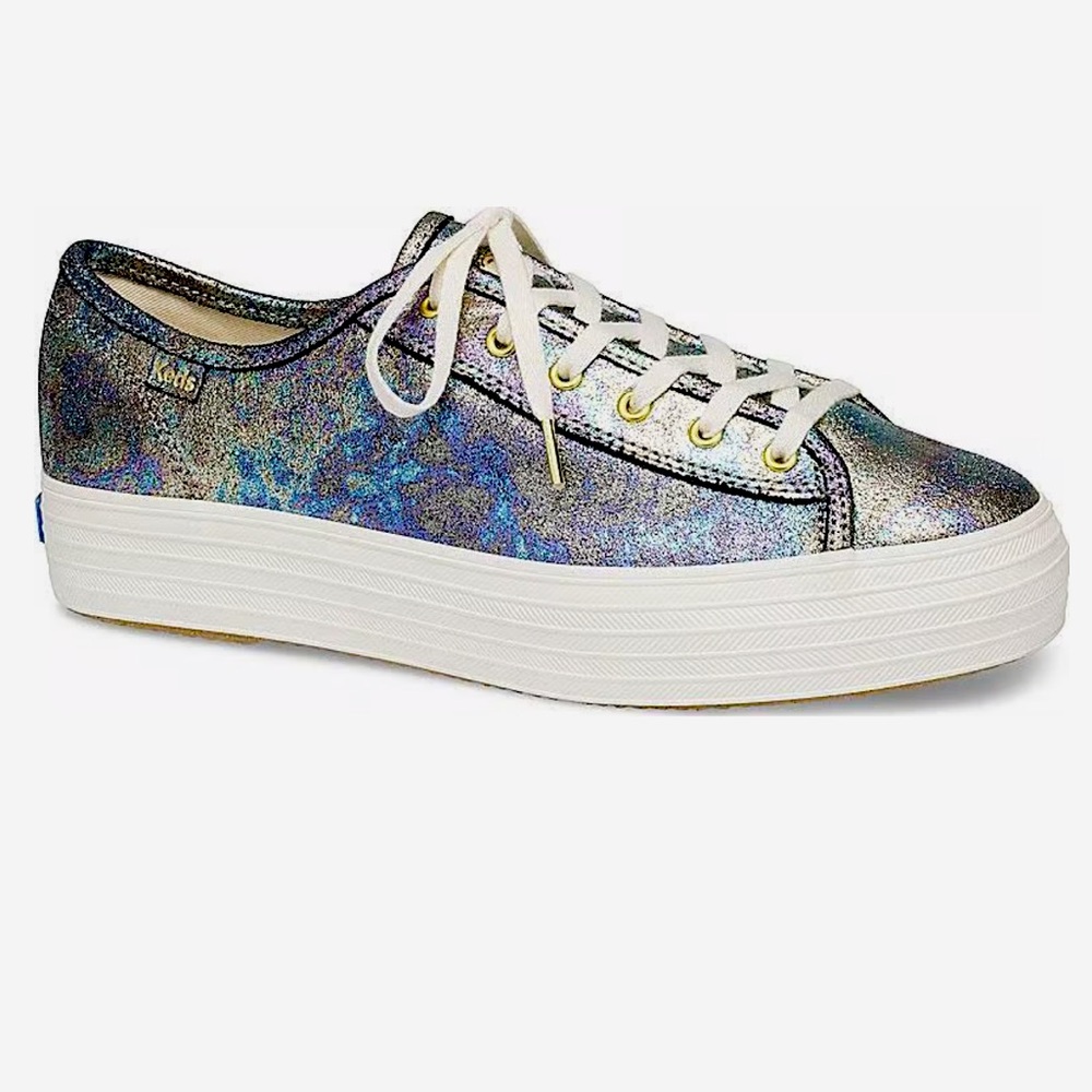 Keds Iridescent Holographic Low-Top Sneakers - Silver/Blue/Purple